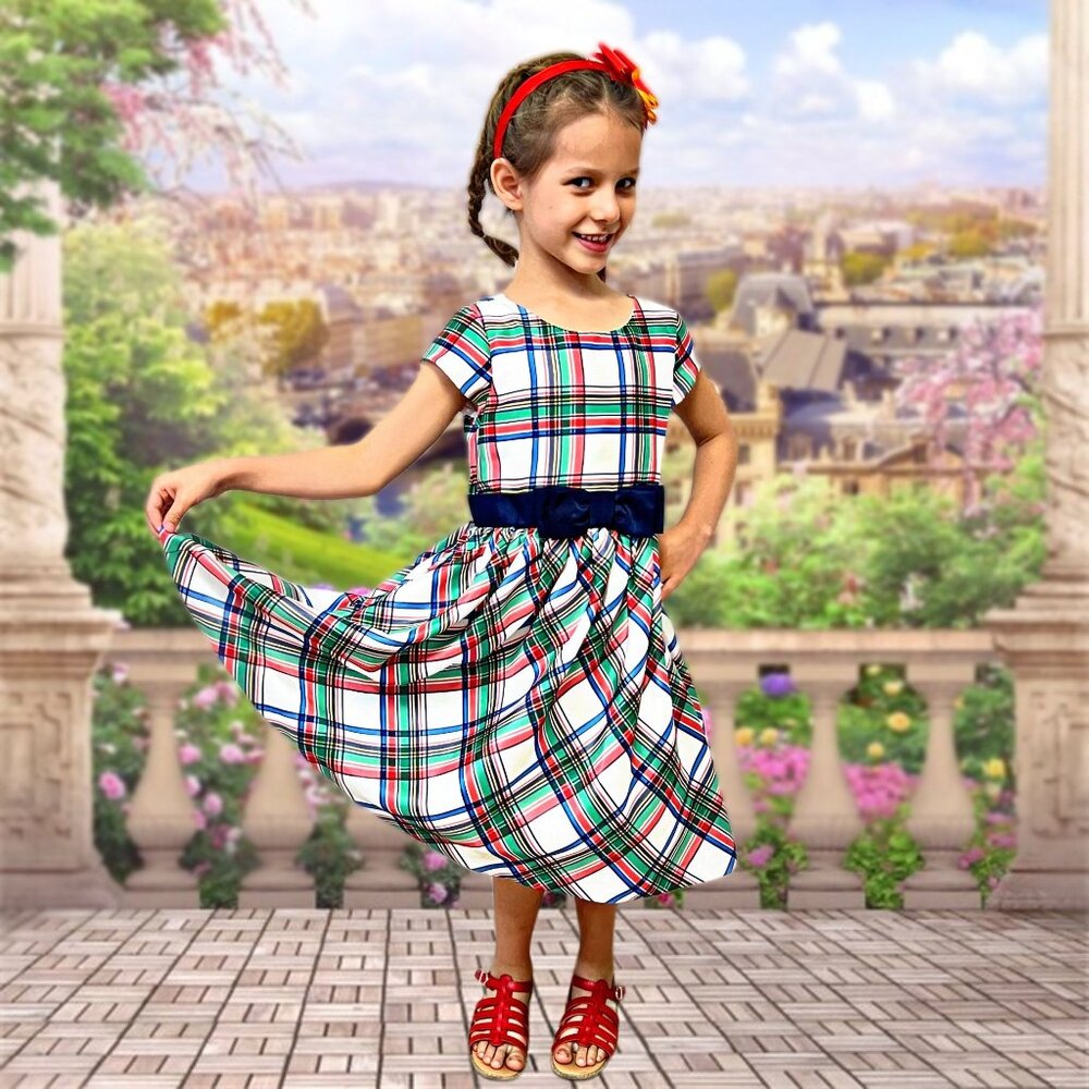 Gymboree Girl's Fit and Flare Dress Plaid Short Sleeve Easter Spring Size 6